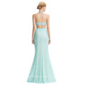 Grace Karin 2016 Sexy Halter perlée à deux pièces Robe de bal Robe de soirée élégante en dentelle Turquoise longue GK000044-1